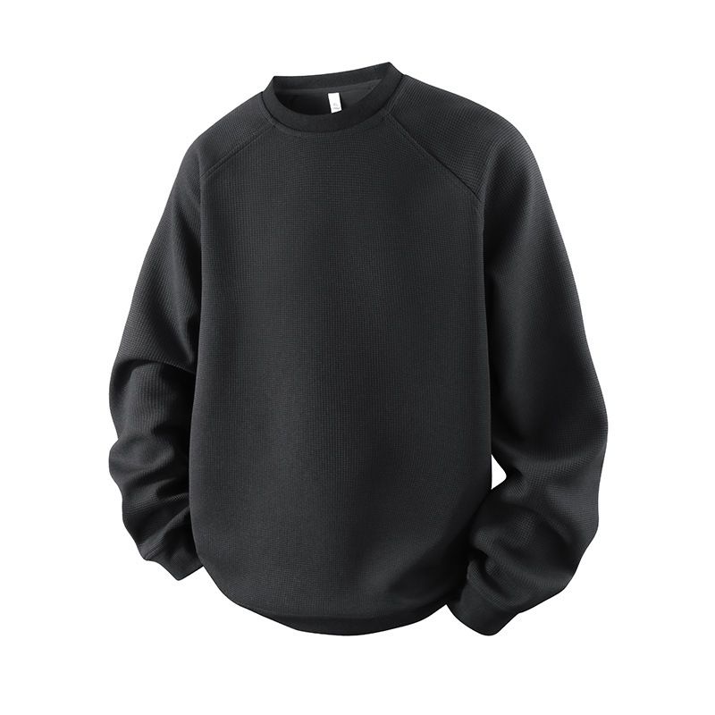 Men's Heavyweight Air Cotton Crewneck Sweatshirt - Drop Shoulder Long Sleeve T-shirt, Casual Relaxed Fit, Soft & Breathable, Multiple Colors_viptrois.com