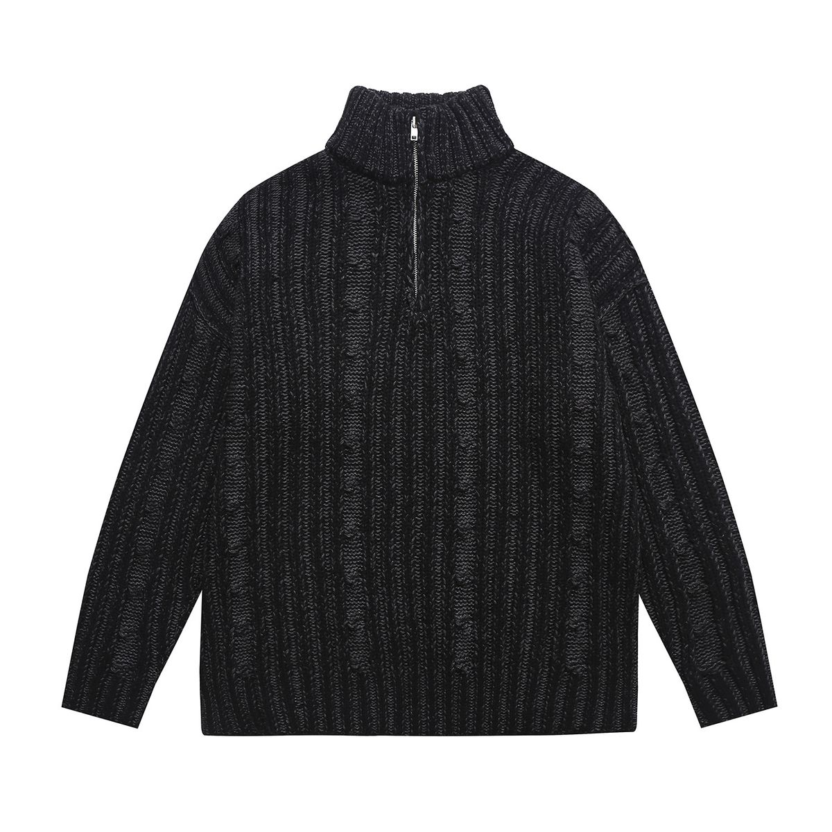 25 Autumn Winter New Half-Zip Stand Collar Pullover Knit For Men American Retro Color-Block Loose Sweater_viptrois.com