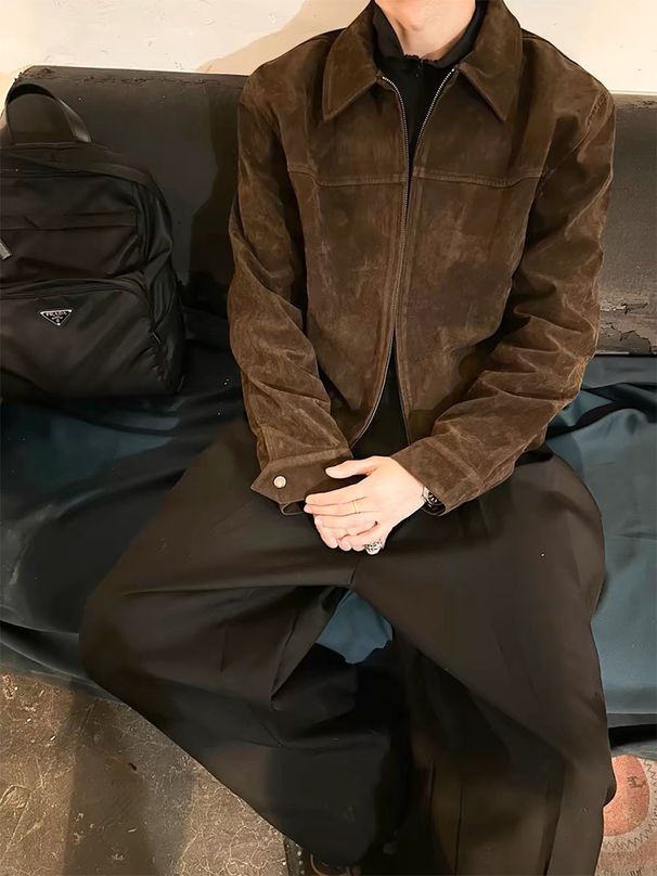 Autumn And Winter Men's Dark Brown American Retro Short Coat Men's Fashion Versatile Ruffian Handsome Coat_viptrois.com