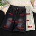 Men's High Street Embroidered Denim Shorts Summer Style American Retro Trend Loose Wide Leg Five Point Trend Cool And Stylish_viptrois.com