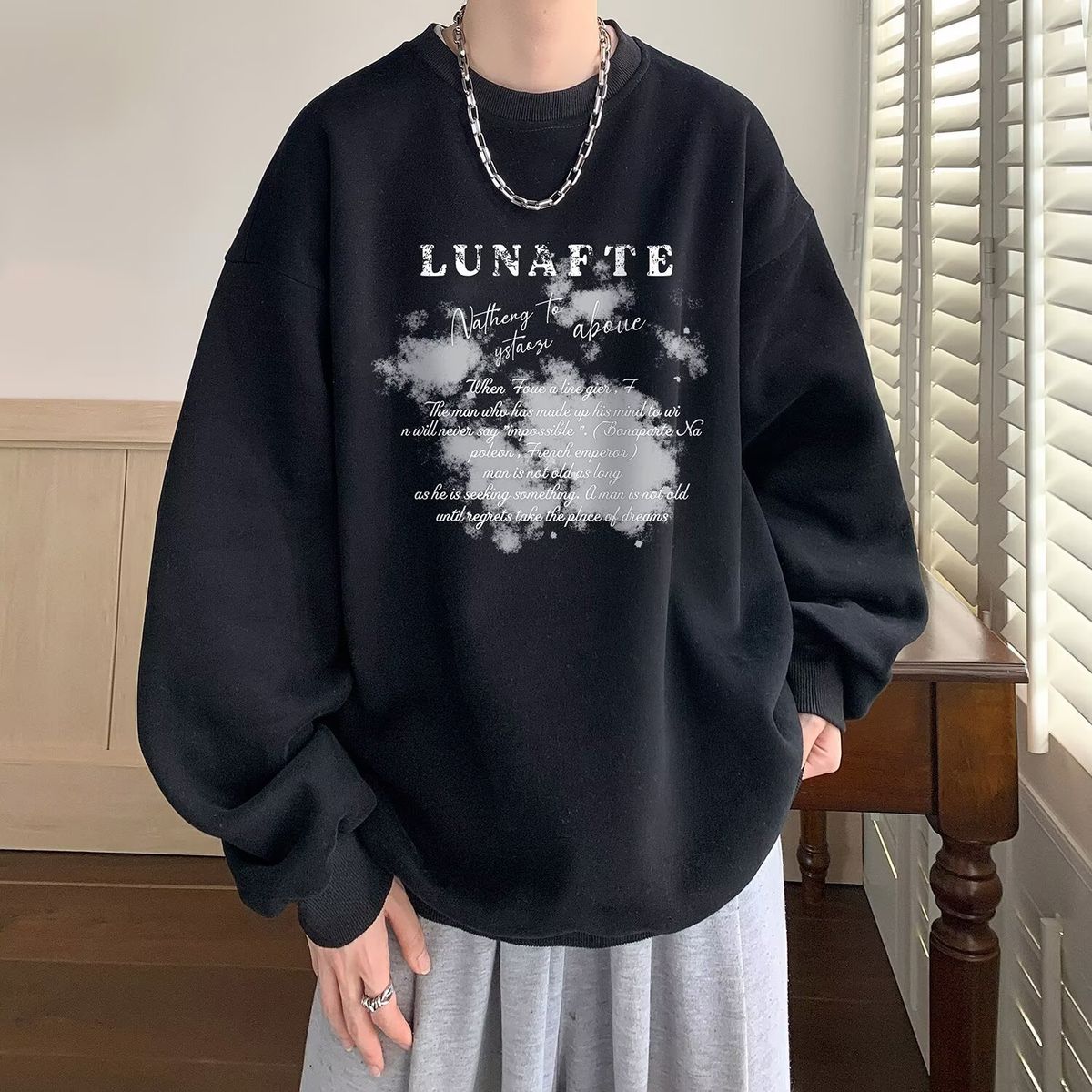 Men's Heavyweight Crewneck Sweatshirt – Oversized Fleece-Lined Pullover (Up To 5XL, Streetwear Essential)_viptrois.com