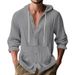 Men's Loose Linen Casual Shirt Spring Autumn American Style Beach Hooded Long Sleeved Simple Design For Men_viptrois.com