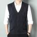 Men's Knitted Wool Blend Sleeveless Vest Sweater - Thickened V-Neck Open Front Cardigan For Autumn Winter_viptrois.com