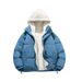 Men's Winter Fashion Hooded Fleece Lined Jacket, Casual Unisex Oversized Coat With Contrast Design, Warm Two-Tone Layered Look For Cold Weather_viptrois.com