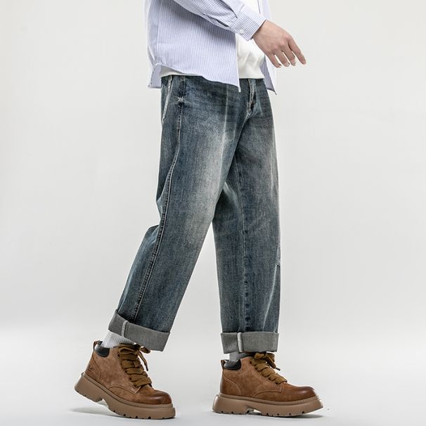 New Spring Jeans Men's Harlan Loose Trendy Brand American Retro Washing Double Craft Medium Waist Large Size Youth Embroidery_viptrois.com