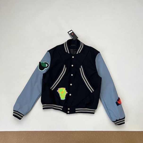 Kiko-Inspired Short Sleeve Baseball Jacket – Oversized Corduroy & Rabbit Fur Blend Bomber (S-L, Cleanfit Streetwear, Blue Contrast Sleeves)_viptrois.com