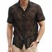 Men's Clothing Rose Flower Mesh See Through Button Short Sleeved Casual Vacation Shirt_viptrois.com