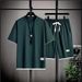 Men's Clothing Waffle Casual Suit Summer Short Sleeved Youth Shorts Sports Men's T Shirt Set Large Size Men's Clothing Matching_viptrois.com