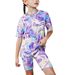 Mother & Kids INS Girls Abstract Full Print Short Sleeved Suit Round Neck Short Sleeved T Shirt Suit_viptrois.com