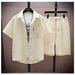Men's Clothing Summer Ice Silk Suit For Men, Handsome Trendy Short-sleeved Shirt And Shorts, A Set Of Plaid Thin Sports And Leisure Two-piece Suit_viptrois.com
