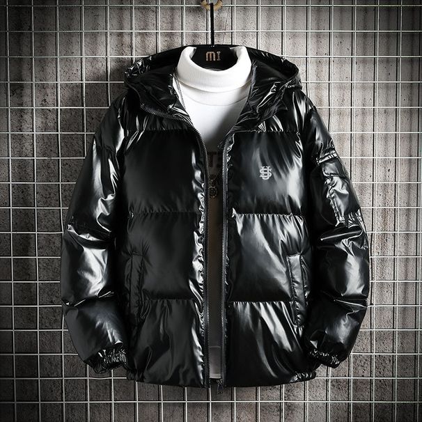 Men's Clothing Winter Thick Hooded Cotton Padded Jacket With Glossy Finish, Embroidered US Letter, Casual Puffer Jacket, Cotton Padded Outerwear_viptrois.com