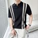 Men's Clothing Summer Polo Shirt Men's Casual Lapel Slim Ice Silk Knitted Half Sleeve Striped Contrast Color Thin Short Sleeve Men_viptrois.com