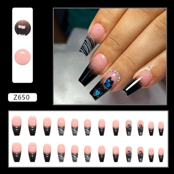 Nails Art Black Gradient Mid-length Ballet Nail Mysterious Butterfly Lines In SF Nails Women's Special Manicure_viptrois.com