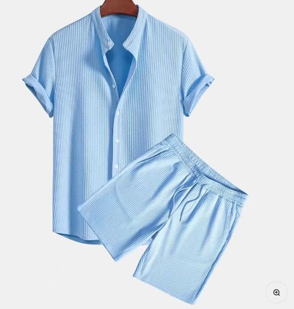 Men's Short-Sleeved Solid Color Shirt Casual Basic Cotton Polyester Blend Loose Fit Summer Black Yellow Gray Striped Shirt_viptrois.com