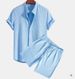 Men's Short-Sleeved Solid Color Shirt Casual Basic Cotton Polyester Blend Loose Fit Summer Black Yellow Gray Striped Shirt_viptrois.com