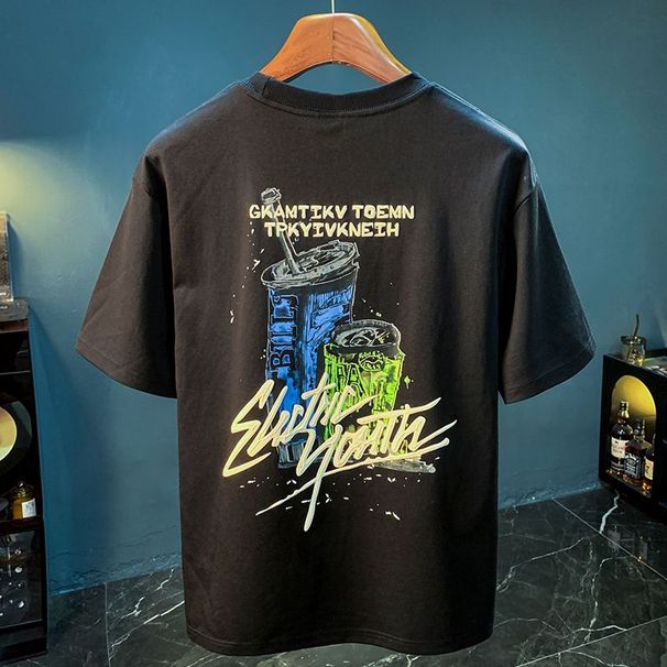 Men's Printed New Trendy Fashion Versatile Summer Clothes T-shirt Top Loose Trendy Brand Short-sleeved Half-section T-shirt_viptrois.com