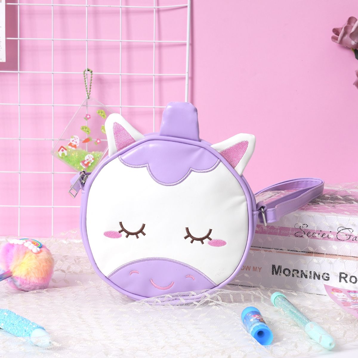 Children's Cute Unicorn Cartoon Bag Fashion Little Girl Messenger Bag Trendy Shoulder Bag Kindergarten_viptrois.com