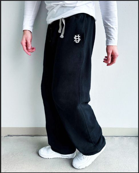 Men's Embroidered Fleece Joggers Retro Streetwear Relaxed Fit Pants With Elastic Waist Wide-Leg Silhouette Stitching For Urban Comfort_viptrois.com