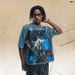 American Thunderbolt Cartoon Full-Print Washed Vintage Loose Fit One-Piece Cut Short Sleeve T-Shirt_viptrois.com