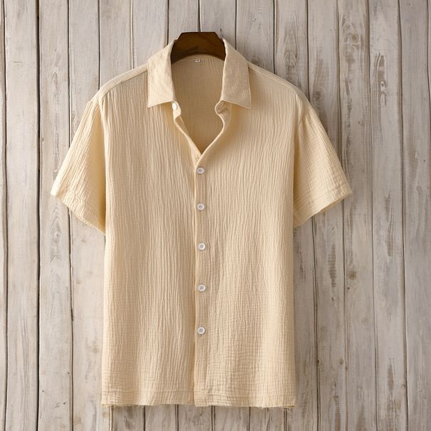 Men's Clothing Cardigan Short Sleeved Casual Lapel Cotton Shirt Summer Light Casual Versatile Casual Fashion_viptrois.com