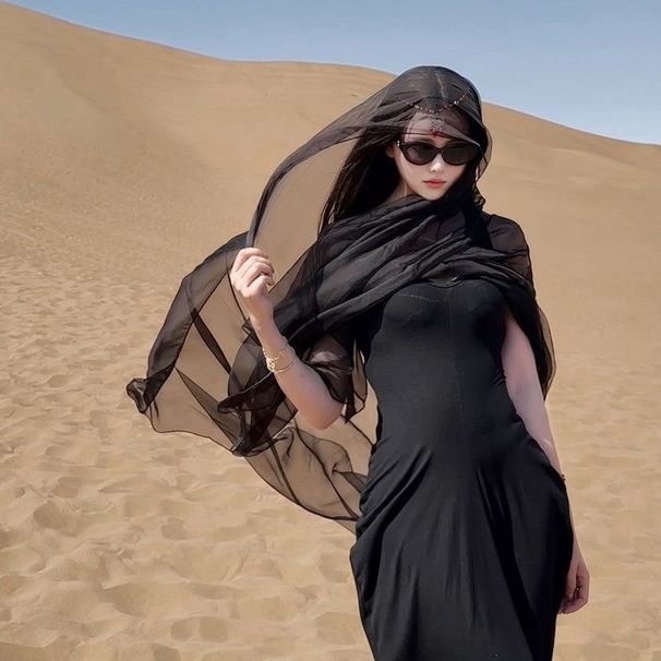 Oversized Sunscreen Silk Dubai Mosque Desert Tourism Photography Headscarf Chiffon Ethnic Style Shawl Scarf Women_viptrois.com