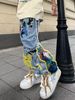 Men's Clothing High Street Brushed Embroidered Jeans Men's Hiphop Street Straight Loose Floor Mopping Trousers_viptrois.com