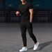 Men's Autumn Knit Jacquard Short Sleeve Round Neck T-Shirt & Pants Casual Set - Solid Color Cable Design_viptrois.com