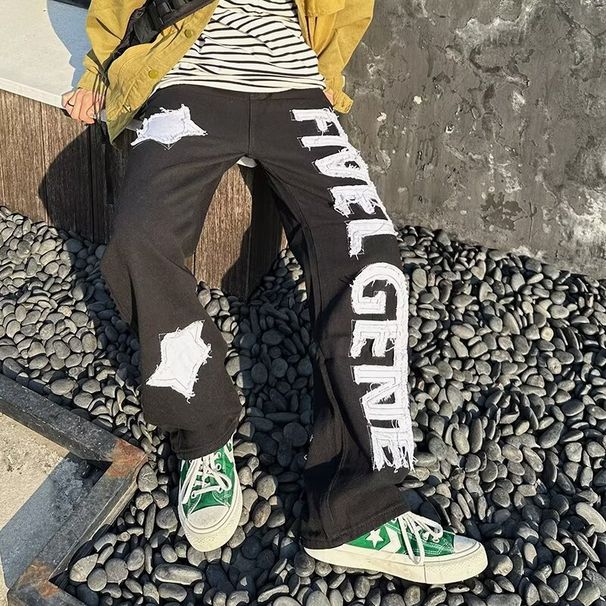 Men's Clothing High Street Retro Destruction Scratched Horizontal Washing Old Fashion Brand Beggar Hiphop Slim Stretch Denim Trousers_viptrois.com