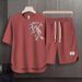 Men's Clothing 2024 Waffle Casual Summer Suit Men's Loose Teen Short sleeved T shirt Shorts Handsome Two piece Suit_viptrois.com