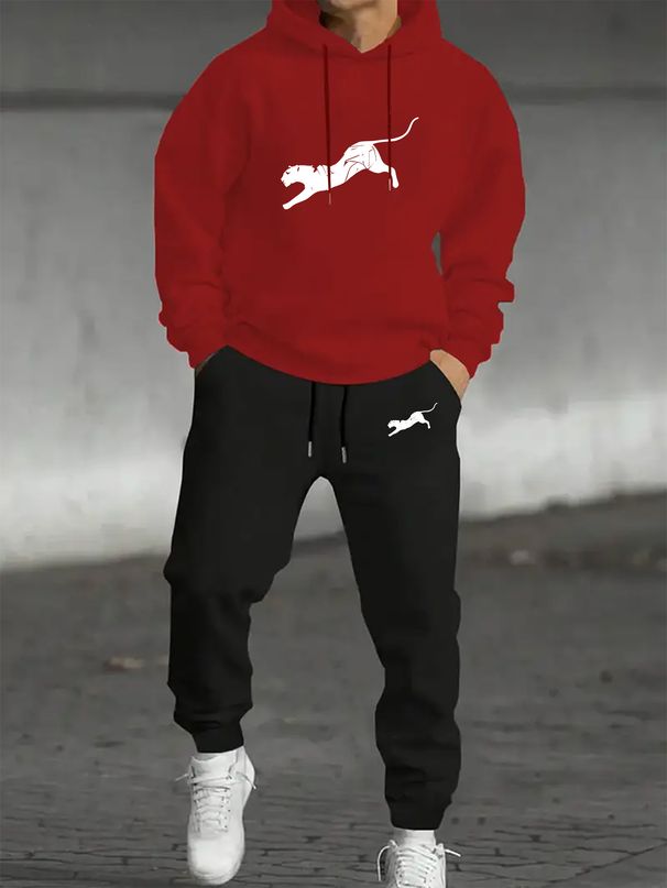 Autumn And Winter 2-piece Set Men's Long Sleeved Round Neck Black Top Loose Casual Hoodie Hooded Hoodie Long Pants Set_viptrois.com