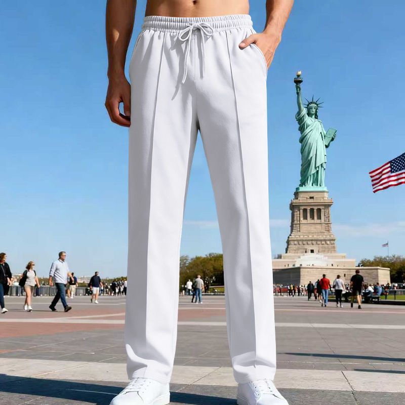 Men's Casual Straight Leg Pants - Lightweight Polyester Comfort Fit Trousers For Everyday Wear, Oversize Style, Multiple Colors (S-XXXL)_viptrois.com