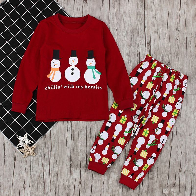Girls and children Christmas long-sleeved snowman two-piece homewear children set ins_viptrois.com