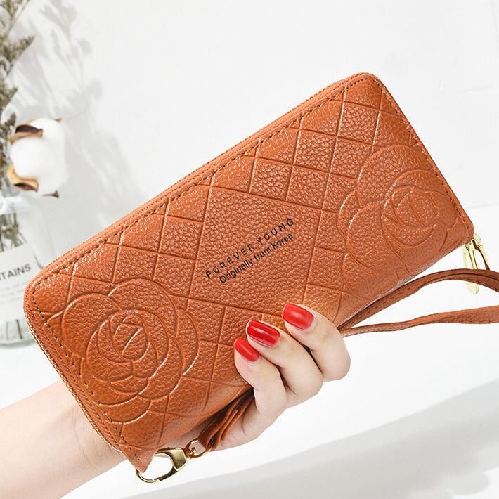 Wallet Card Cases Wallet Women Long Simple Wrist Strap Clutch Bag Double Zipper Large Capacity Mobile Phone Bag_viptrois.com