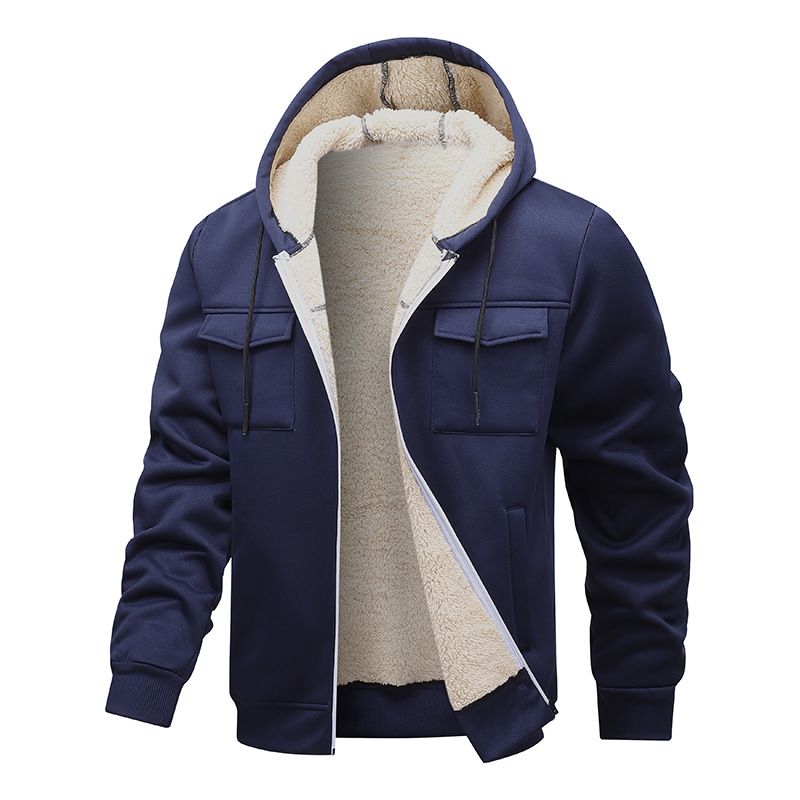 Men's Sherpa-Lined Zip Hoodie – Winter Fleece Jacket With Drop Shoulder (S-XXXL, Black/Navy/Chocolate Brown)_viptrois.com