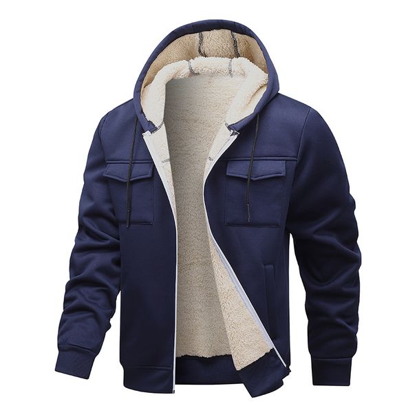Men's Sherpa-Lined Zip Hoodie – Winter Fleece Jacket With Drop Shoulder (S-XXXL, Black/Navy/Chocolate Brown)_viptrois.com