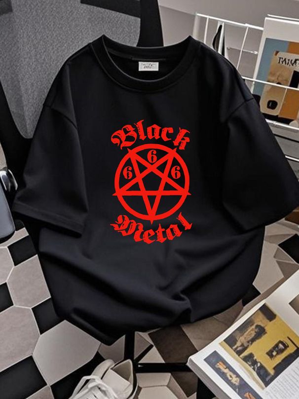 RED BLACK METAL 666 PENTAGRAM SHIRT MED New Exclusive OOP Top For Everyday Wear Fashion Summer Versatile Comfortable Unisex Designer Clothes_viptrois.com