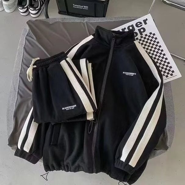 Hong Kong Style Street Suit Loose Trend Ins Sweater Long Sleeve Trousers Casual Student Sportswear Two Piece Suit For Men_viptrois.com