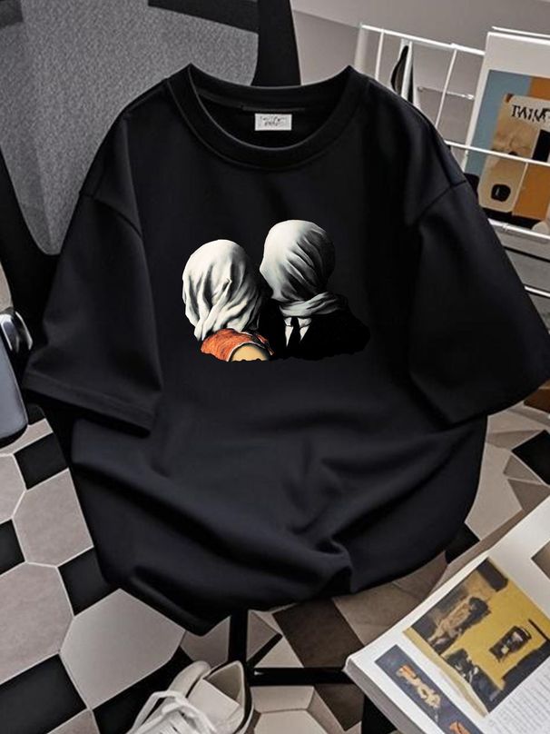 Rene Magritte The Lovers II (1928) Artwork T-shirt Unisex Top For Everyday Wear Stretched Fashion Breathable Homme Summer Comfortable Graphic_viptrois.com