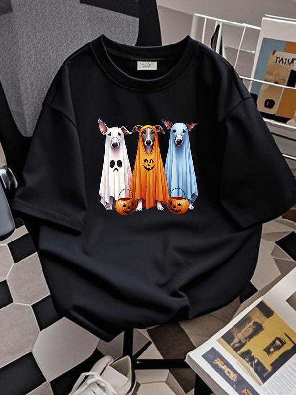 Whippet Halloween T Shirt Ghost Costume Dog Lovers Owner Present Greyhound Apparel Spooky Versatile Unisex Top For Everyday Wear Graphic_viptrois.com