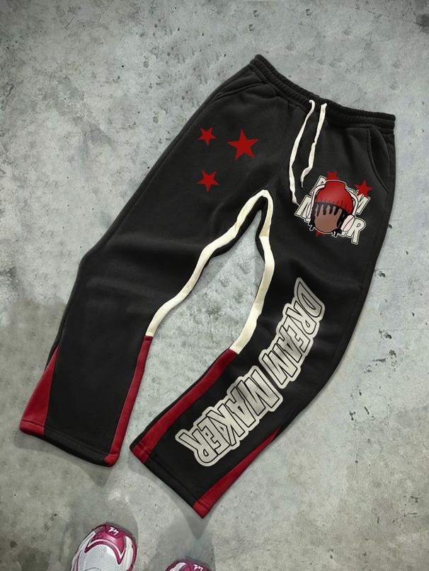 Men's Clothing New Cross Border Trend Brand European And American Fashion Letters Cartoon Five Pointed Star Casual Fashion Slightly Elastic Flared_viptrois.com