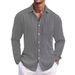 Men's Clothing Men's Solid Color Loose And Comfortable Vertical Striped Long Sleeved Shirt_viptrois.com