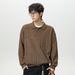 Monochrome Man- Mature Style Vertical Ribbed Texture Turn-Down Collar Sweater For Men, New Autumn And Winter Textured Polo Knitwear,_viptrois.com