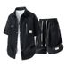 Men's Clothing Retro Cleanfit Tie Dye Workwear Short Sleeved Suit Summer Casual Short Sleeved Shirt Shorts Men's Two Pieces_viptrois.com
