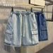 Trendy Men's Casual Workwear Denim Shorts, Summer Multi Mouth Bag, Elastic Waist, Work Wear Capris_viptrois.com