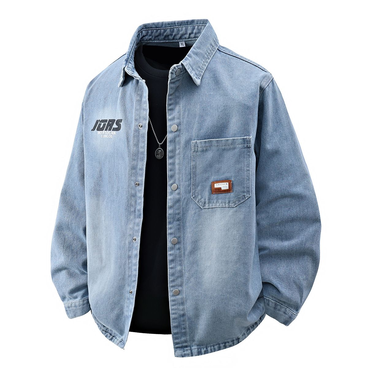 Men's Clothing Printed Denim Jacket Men's Autumn New Foreign Trade Loose Letter Long Sleeved Top Trendy Casual Men's Jacket_viptrois.com
