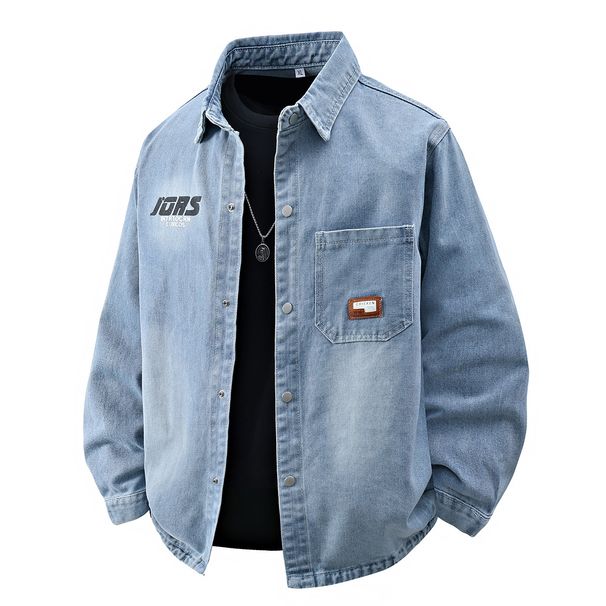 Men's Clothing Printed Denim Jacket Men's Autumn New Foreign Trade Loose Letter Long Sleeved Top Trendy Casual Men's Jacket_viptrois.com