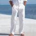 Men's Clothing Cotton And Linen Pants Button Decoration Drawstring Summer Beach Pants Straight Solid Color Comfortable Breathable Trousers_viptrois.com