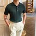 Men's Slim Fit Polo Shirt Summer Light Luxury Striped Lapel Short Sleeved Business Casual Handsome Knitted T-Shirt_viptrois.com