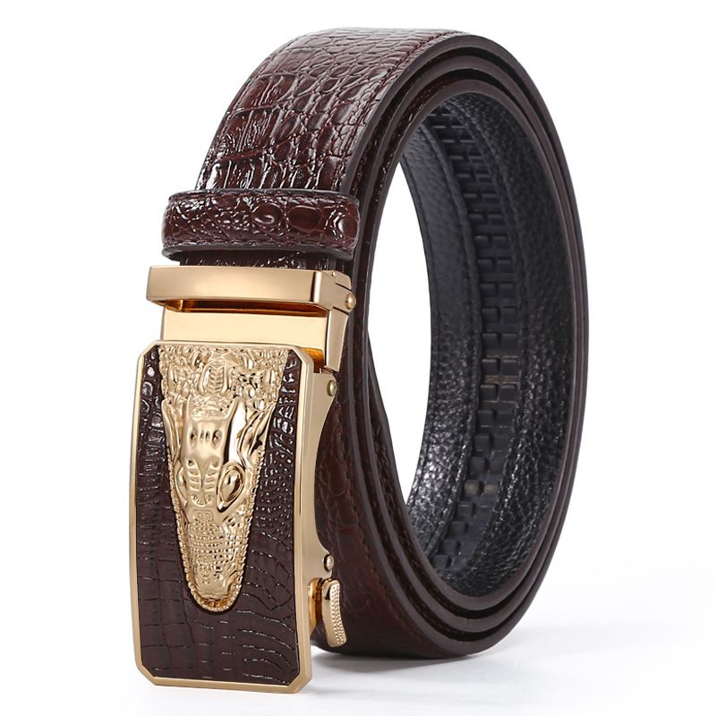 VOOTHOST Men's Leather Belts Cowhide Leather Belt High Quality Fashion Crocodile Automatic Buckle Casual Business Belt F0015_viptrois.com