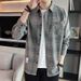 Trendy Plaid Shirt Men's Long Sleeved Loose Casual Jacket Teenagers Men's Top Trendy_viptrois.com